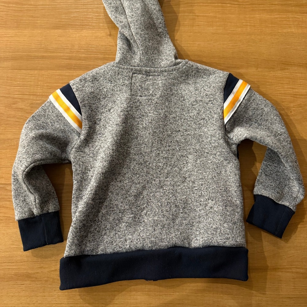 Encrypted Boys Gray Navy Blue Yellow Stripe Full Zip Fleece Hoodie Sweatshirt 2T - Picture 2 of 4